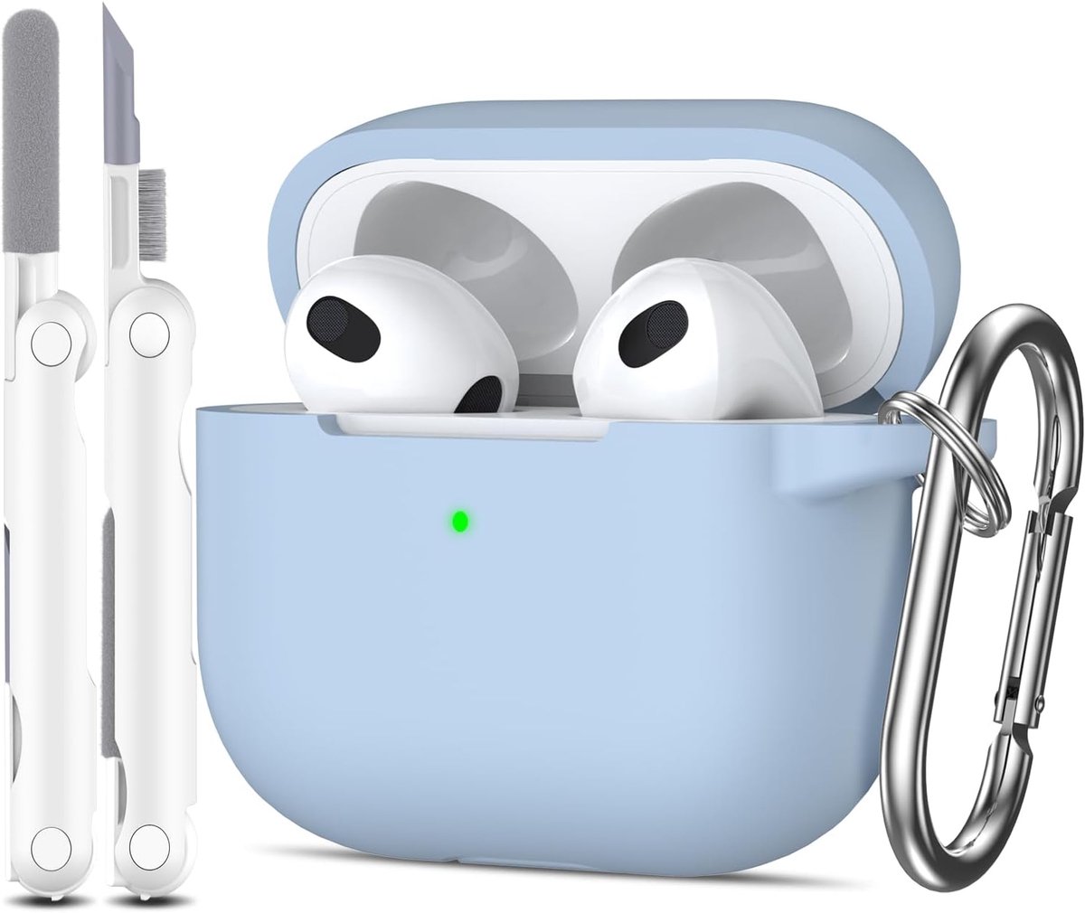 SnelShoppen - Soft Silicone Protective Case voor AirPods 3 (2021) met Voorzijde LED, Inclusief Schoonmaakset, Sky Blue, Perfecte Pasvorm, Lichtgewicht