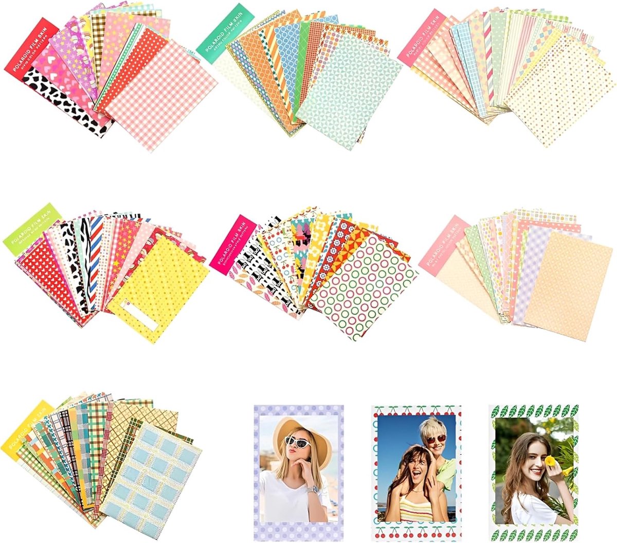 SnelShoppen - 140 stuks mini-fotostickers, kleurrijke decoratieve randen, compatibel met Fujifilm Instax Mini 9 11, doe-het-zelf set voor fotoalbum, v