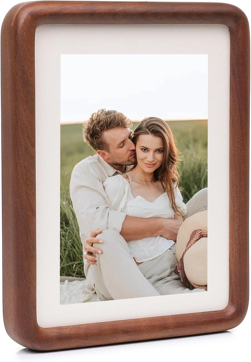 SnelShoppen - Picture Frame 21.5 x 16.5 cm, Fotolijst voor Muur en Tafel, Massief Beukenhout, 8.5 x 6.5 Inches, Wand- en Tafelframe, Walnoot Kleur