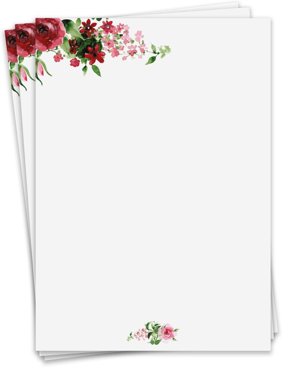 SnelShoppen - Younikat Stationery Rose I 50 Vel I 90 g/m² DIN A4 I Schrijfpapier I Verjaardagscertificaat I Menukaart I Geschenkkaart I Rozen Motief I