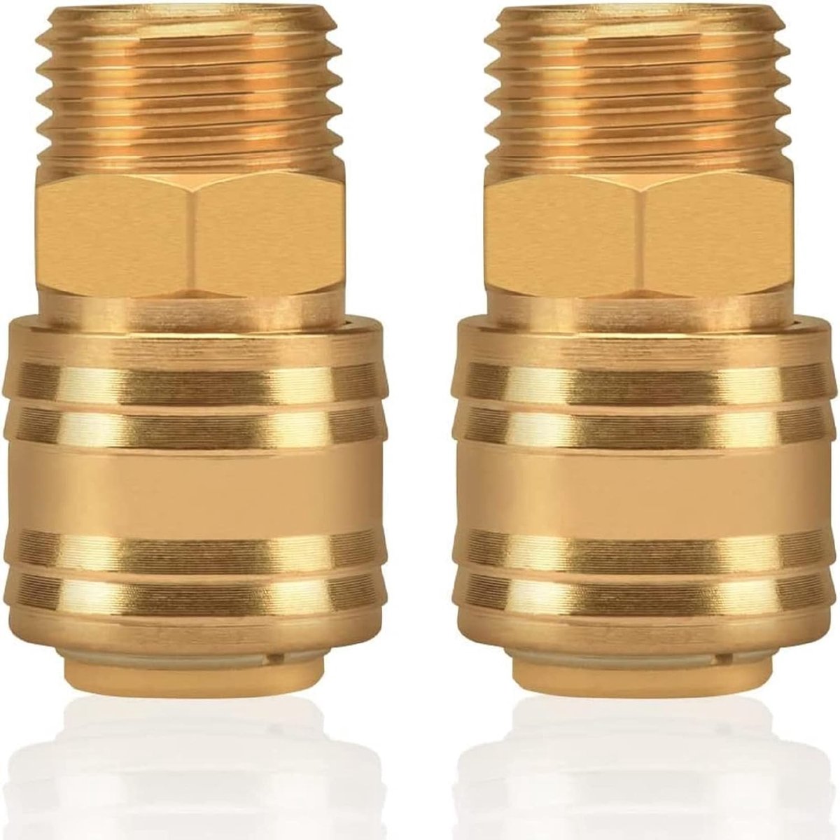 SnelShoppen - Set van 2 Compressed Air Couplings 1/2 Inch - Snelle Verbinding, Koppelingen, Verbinders, Mannelijke Messing Aansluitingen voor Compress