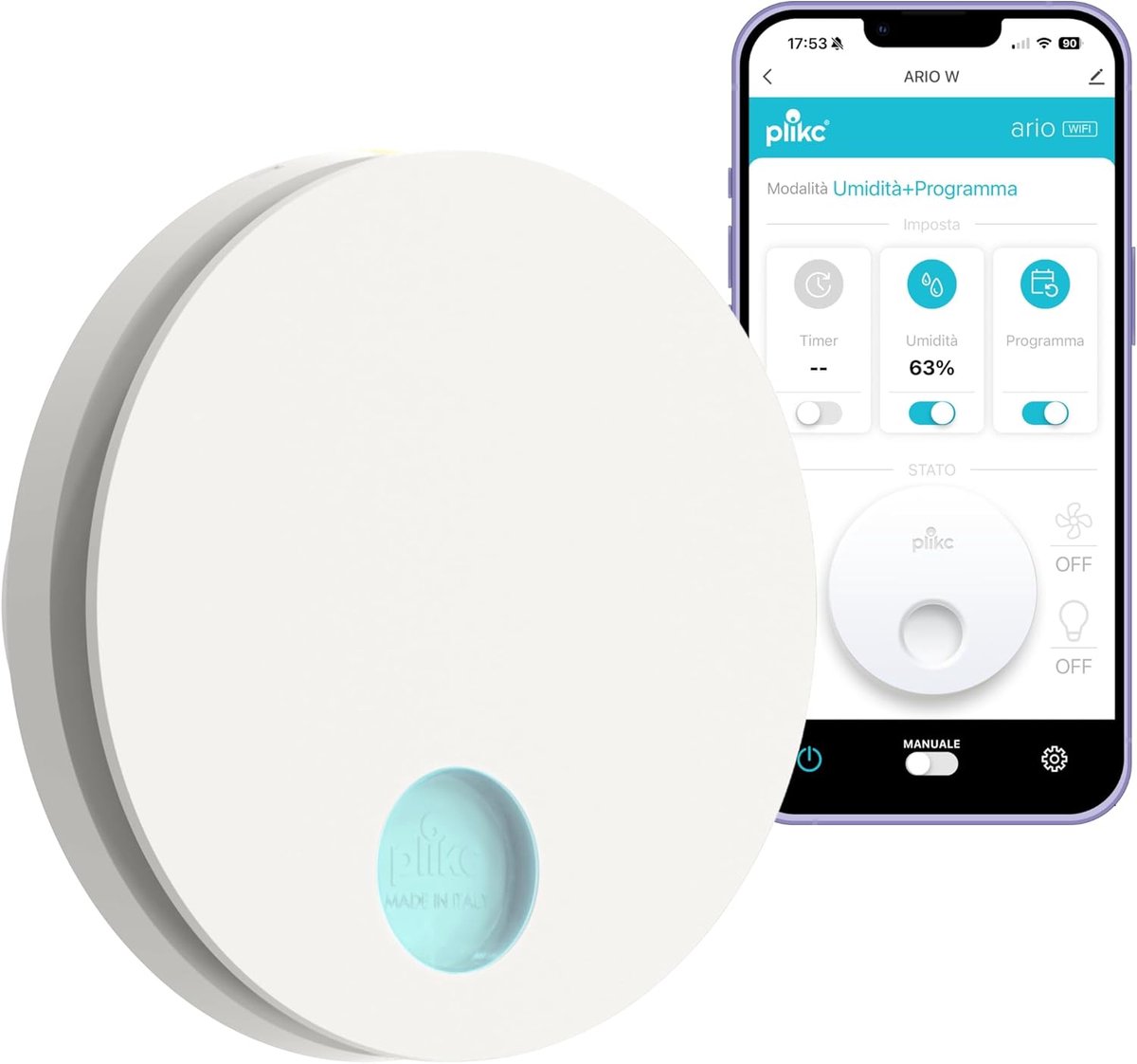 SnelShoppen - WiFi Wandstofzuiger met Axiale Afzuiging, Vochtigheidssensor, Timer - 100% Made in Italië, 90 cm Diameter, Wit - Ideaal voor Thuis, Keuk