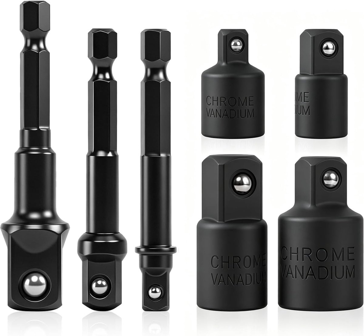SnelShoppen - 7-delige Dopsleuteladapterset, 1/4 naar 3/8 en 3/8 naar 1/2, Hoogwaardige Chroom-Moersleutel Adapters voor Dopsleutels, Ratel en Bevesti