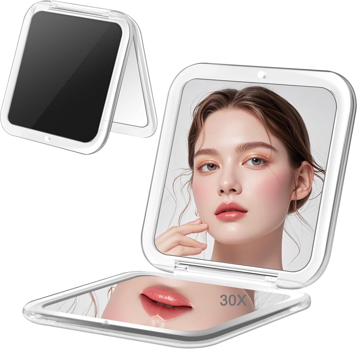 SnelShoppen - 30x Vergrotende Make-up Spiegel, Opvouwbare Reisspiegel 8.5 cm, Dubbelfluid, Zwart, Perfect voor Badkamer en Cadeau voor Vrouwen
