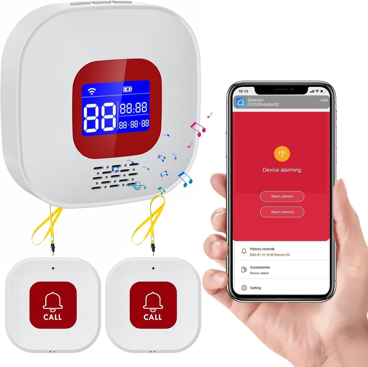 SnelShoppen - Home Alarm Systeem WiFi Alarmknop voor Ouderen, Geschikt voor Smart Life/Tuya App, Multifunctioneel Paniekknop, Draadloze Ontvanger met