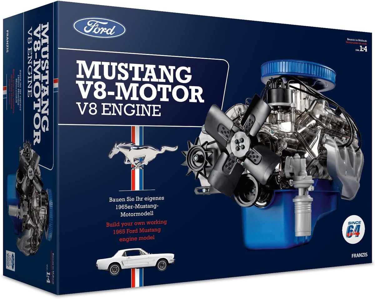 SnelShoppen - Ford Mustang V8 Model Motor Kit 1:4 - Transparant Functionerend Motorblok - Bouwpakket met 200 Plastic Onderdelen - 26.5 x 19.3 x 27 cm