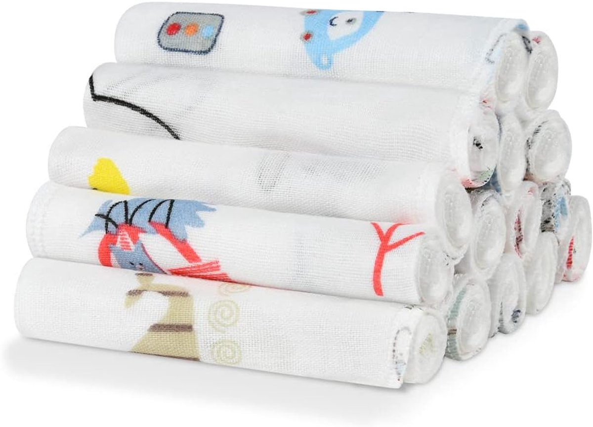 SnelShoppen - 15 Stuks Baby Wasdoeken Muslin Katoen - 20x20cm 4 Laags Hypoallergene Babydoekjes - Zacht en Ademend voor Jongens en Meisjes - Perfect v