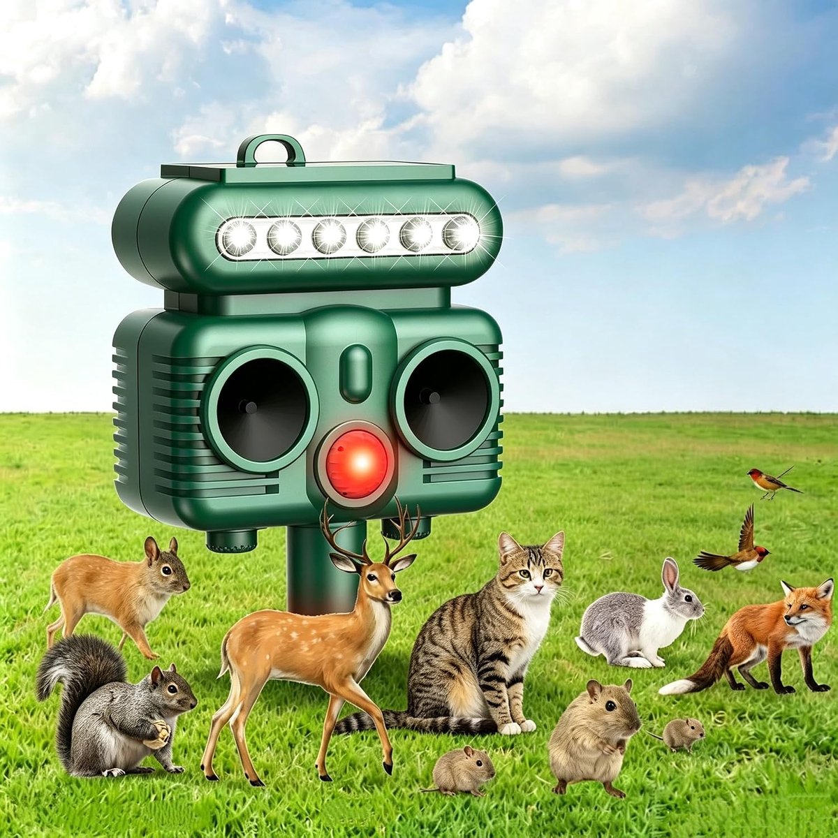 SnelShoppen - Kattenverjager op Zonne-energie, Ultrasoon Dierenverjager voor Buiten, Waterdicht, 4 Modi, Effectieve Verdrijver voor Honden, Katten en