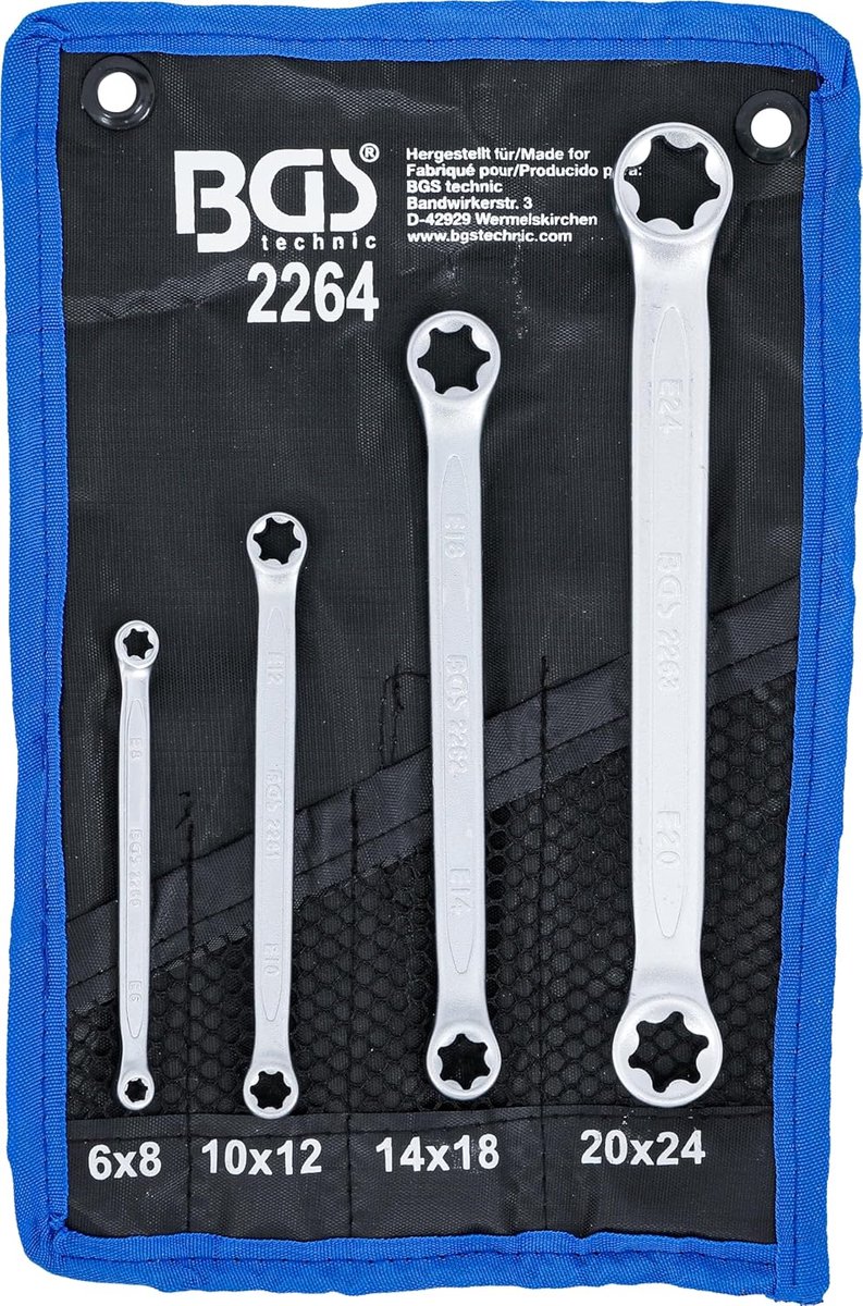 SnelShoppen - Ring spanner set E-profiel 4-delig | E6 x E8 - E20 x E24 | Chrome vanadium staal | Voor professioneel gebruik en klussen