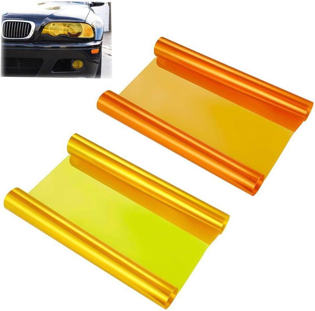 SnelShoppen - 2 rollen autolichtfolie, zelfklevende lichtfilm, hittebestendig, oranje en geel, 30x120 cm, voor autokoplampen, decoratie en bescherming