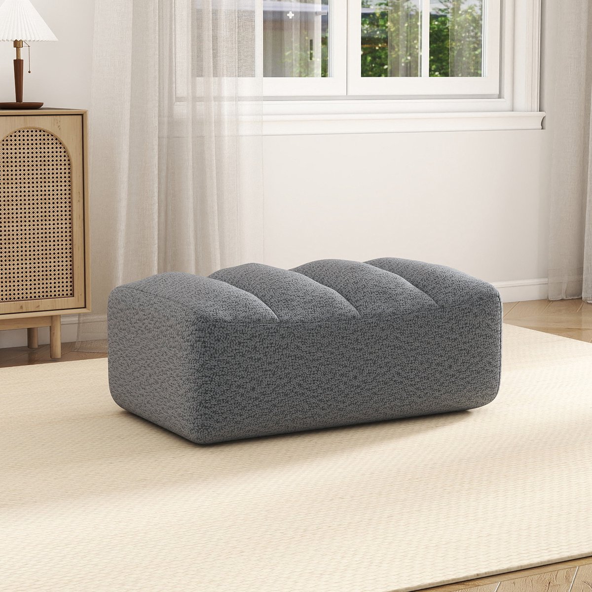 MIVRAY Voetenbankje – 104 x 61 x 45 cm – Zachte Stoffen Bekleding – Grijs – Frameloos Comfort voor Woonkamer en Appartement