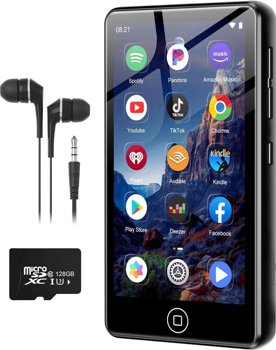 SnelShoppen - MP3 Speler met Spotify, Bluetooth en WiFi, 144GB Touchscreen MP4 Speler, Geschikt voor FM Radio, Amazon Music, Deezer, Pandora, Zwart