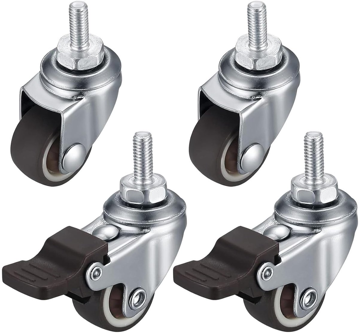SnelShoppen - 4x M8 Zwenkwielen Silent Rubber Casters 360° Draaibare Rubber Wielen met Rem voor Binnen en Buiten Gebruik