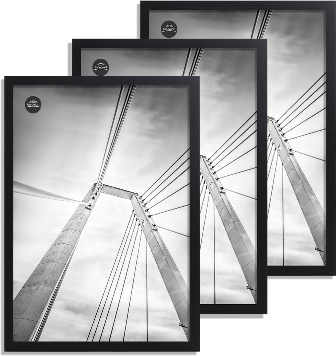 SnelShoppen - Set van 3 Zwarte Houten Fotolijsten 30x40 cm voor Posters, Foto's, Certificaten, MDF met Acrylglas, Multifunctionele Lijsten voor Collag