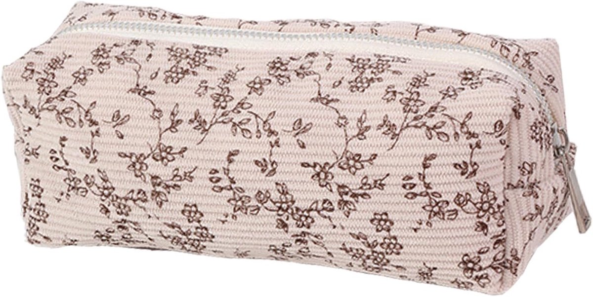 Multifunctionele Pennenhouder voor Meisjes, Gevoerde Pennentas, Ideaal als Cosmetica Tas en Perfect Cadeau voor Kantoorgebruik, Gemakkelijk mee te nemen (Beige)