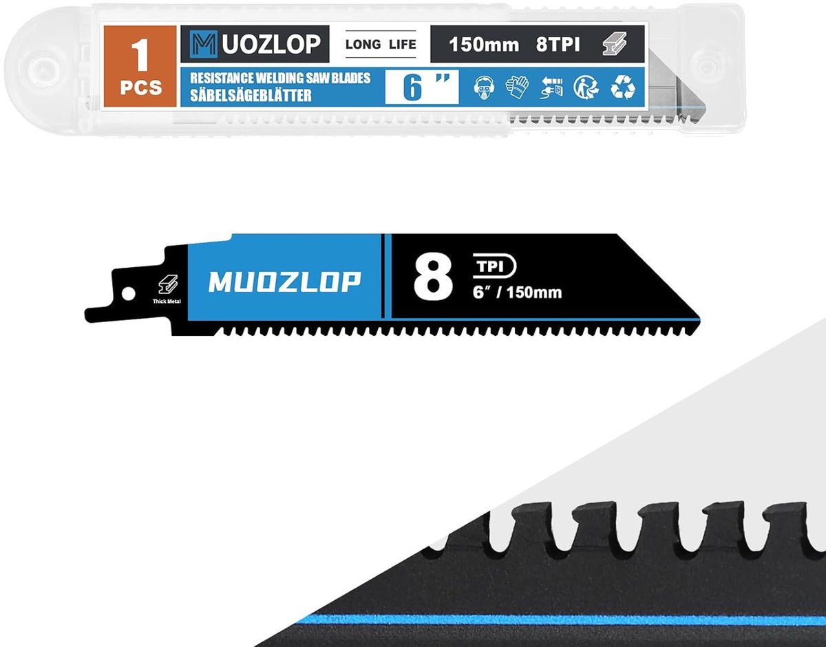 SnelShoppen - 150mm Carbide Reciprocating Saw Blades met 8TPI - Precisie zaagblad voor staal, gietijzer en dikke metalen - 1 stuk