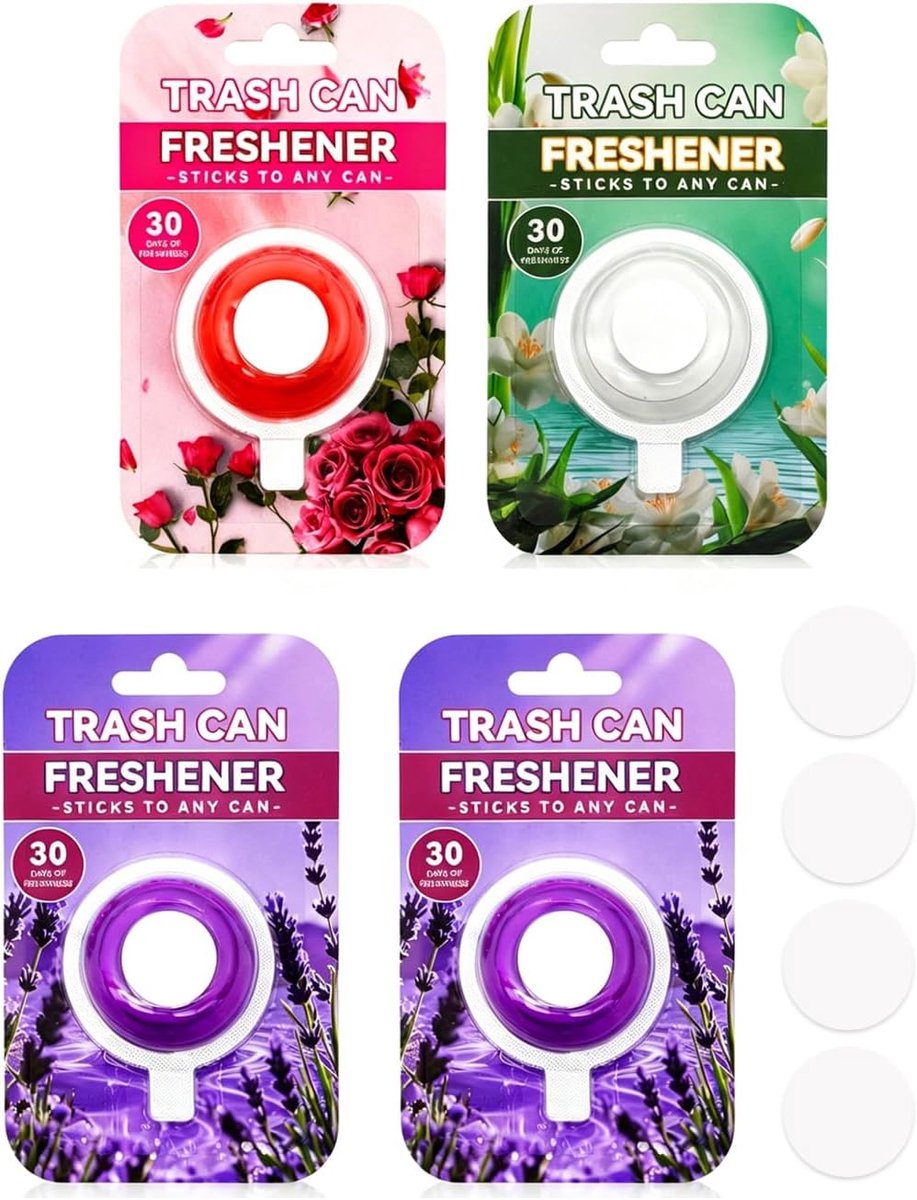SnelShoppen - Set van 4 Luchtverfrissers voor Vuilnisbakken met 10 Zelfklevende Dots - Geurdispenser voor Huizen, Badkamers, Keukens en Kasten