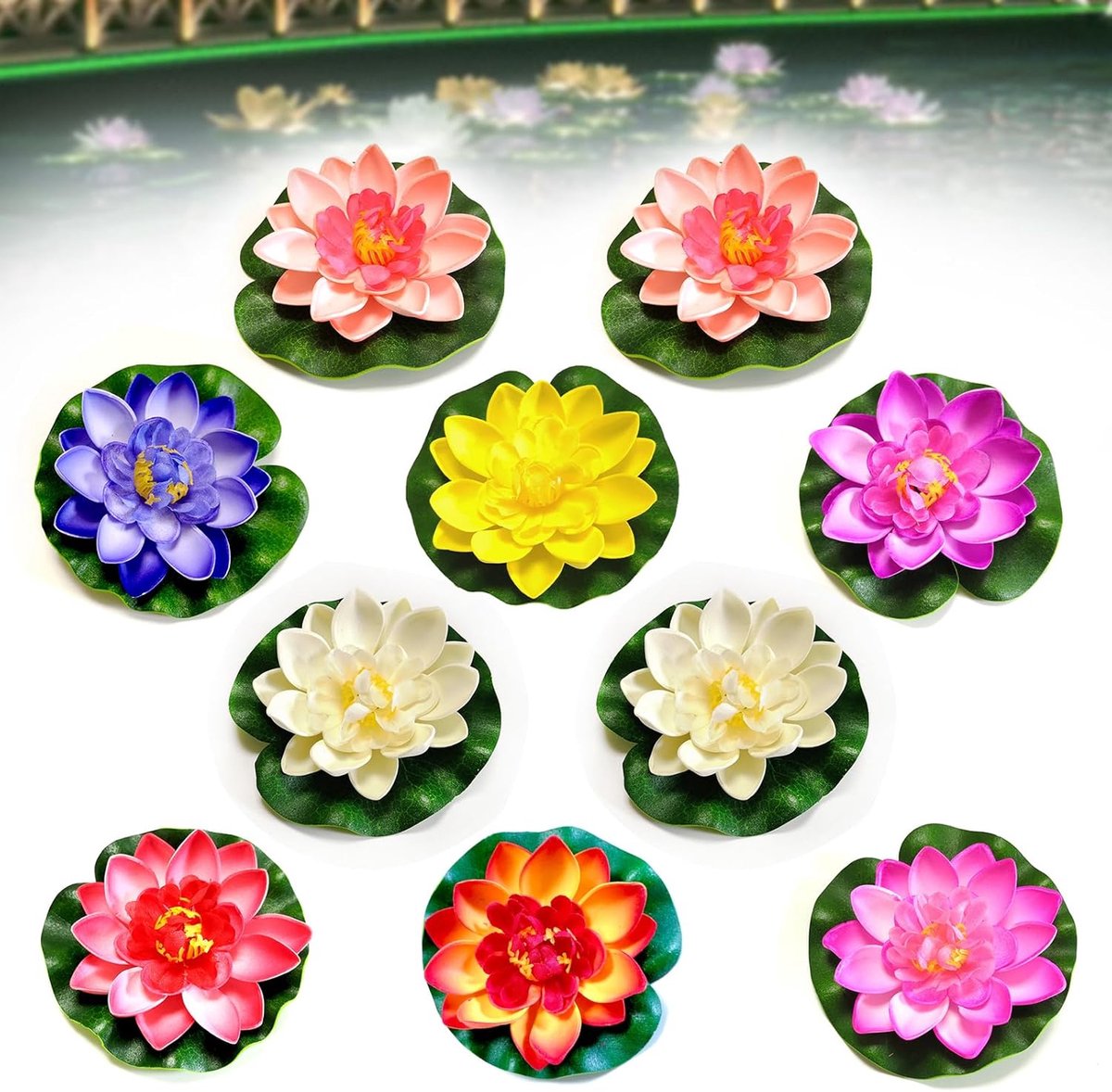 SnelShoppen - 10 Stuks Drijvende Kunstmatige Waterlelie Lotus Bloemen Decoratie voor Tuin, Vijver en Buiten - Realistische Kleur en Materiaal - Natuur