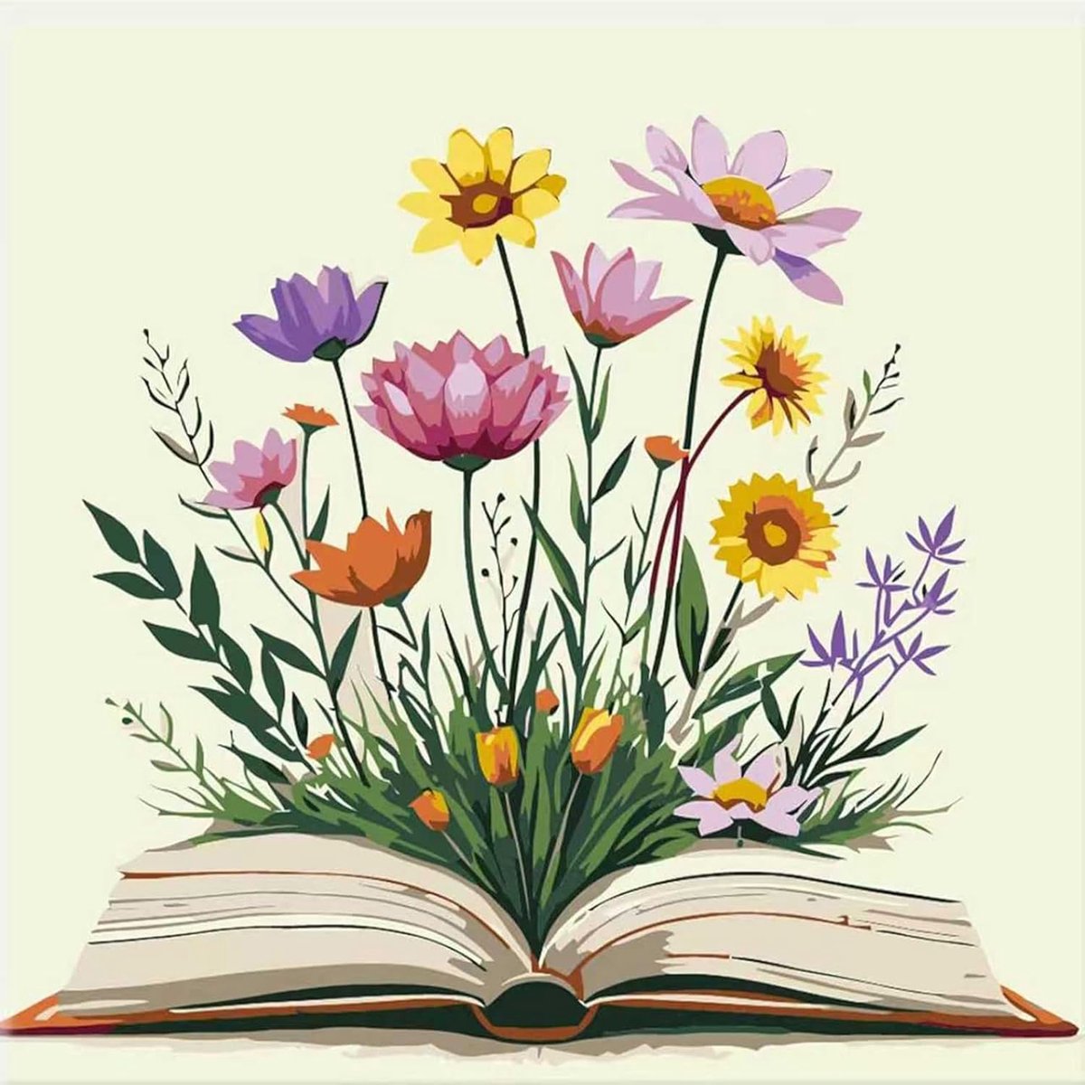 SnelShoppen - Adult Painting by Numbers Bloemen DIY Schilderen met Acrylverf en Penseel voor Thuisdecoratie 40 x 40 cm - Ontspanning en Creativiteit v