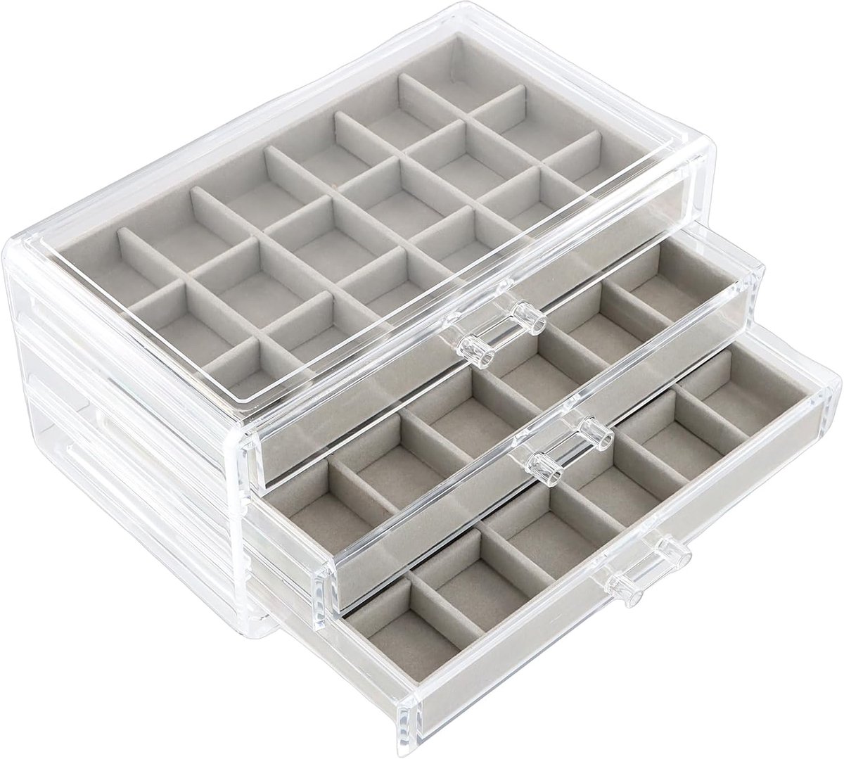 SnelShoppen - Transparante Acryl Sieradenbox met 3 Lades, Oorbellen Opbergdoos en Sieraden Organizer voor Vrouwen - Duurzaam, Stijlvol en Vochtbestend