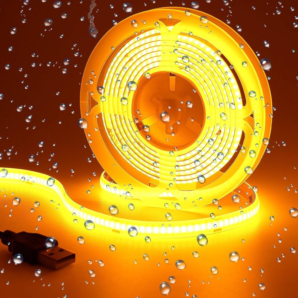 SnelShoppen - Flexibele 5V COB USB LED Strip Oranje IP65 Waterproof 2M - 320LED/M voor DIY Decoratie, Tuin, Camping en Feesten