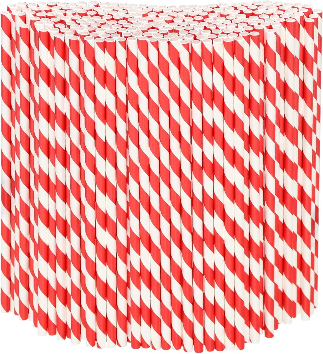 SnelShoppen - Wegwerp Papieren Rietjes 1000 Stuks, Rood/Wit Gestreept, 19.8x0.5cm - Eco-vriendelijke Rietjes voor Feesten, Bars en Catering