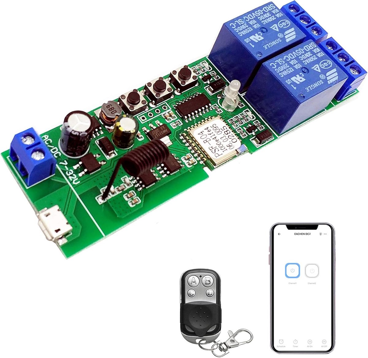 SnelShoppen - WiFi Draadloze Slimme Schakelaar Relay Module voor Toegangscontrole, Tuya SmartLife Compatibel, Garage Deuropener met 433MHz RF Afstands