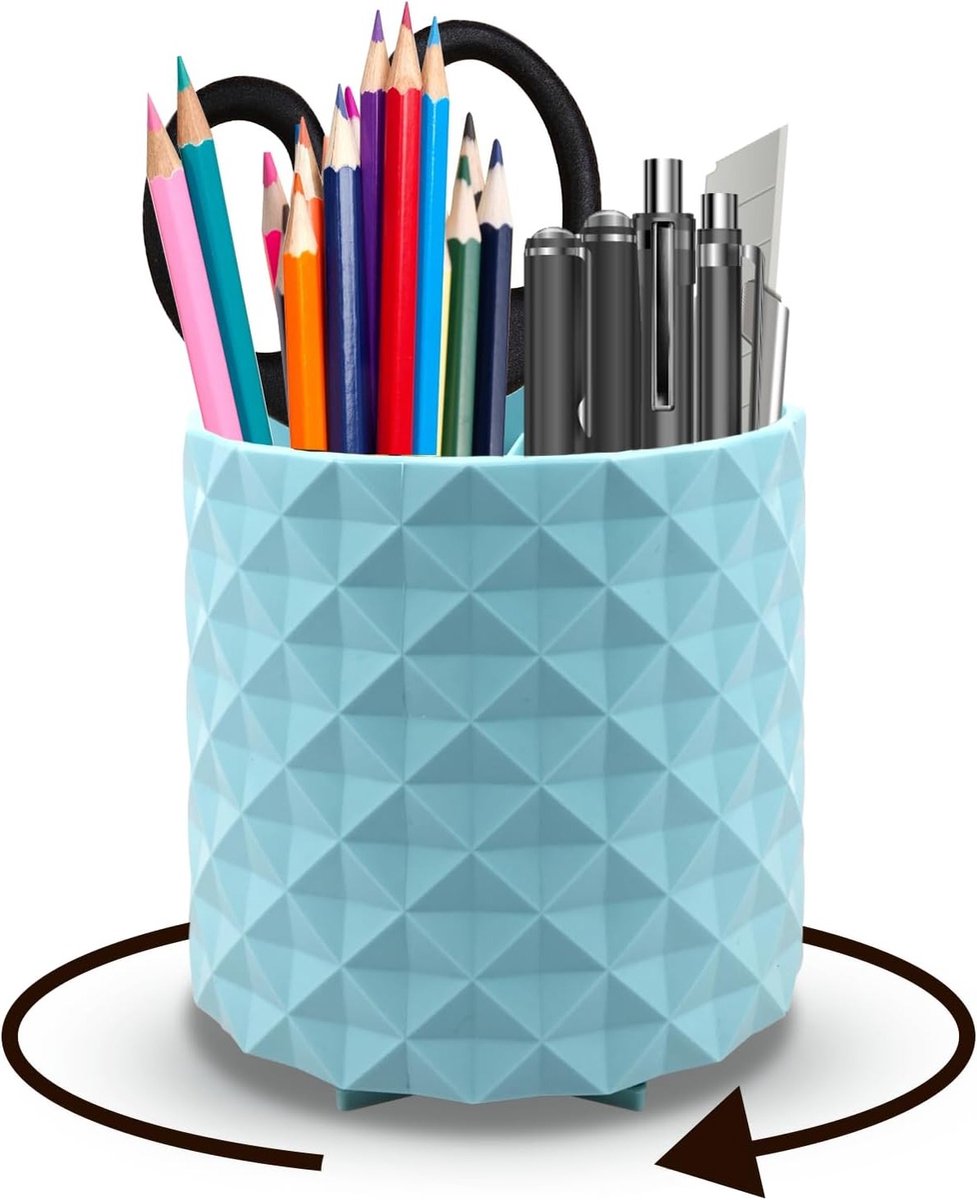 Draaibare pennenhouder met 6 vakken voor bureau-organisatie, knutselmateriaal en kantoorbenodigdheden, 12 x 11 cm, blauw
