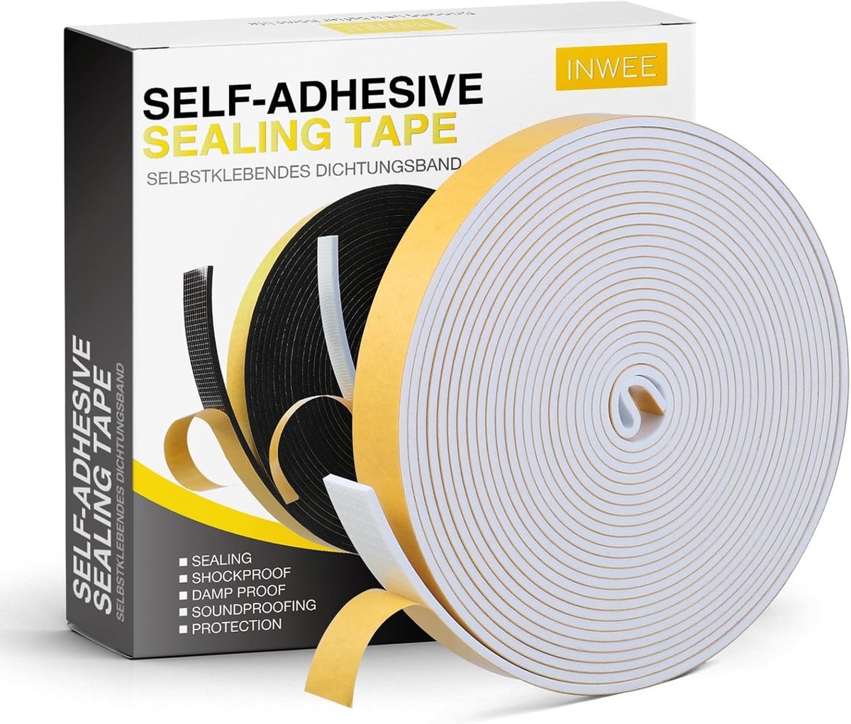 SnelShoppen - Sealing Tape, Zelfklevende Foam Tape 20mm x 3mm voor Deuren en Ramen, Rubber Seal tegen Koude Tocht, Waterdicht, Stofdicht, Geluidsabsor