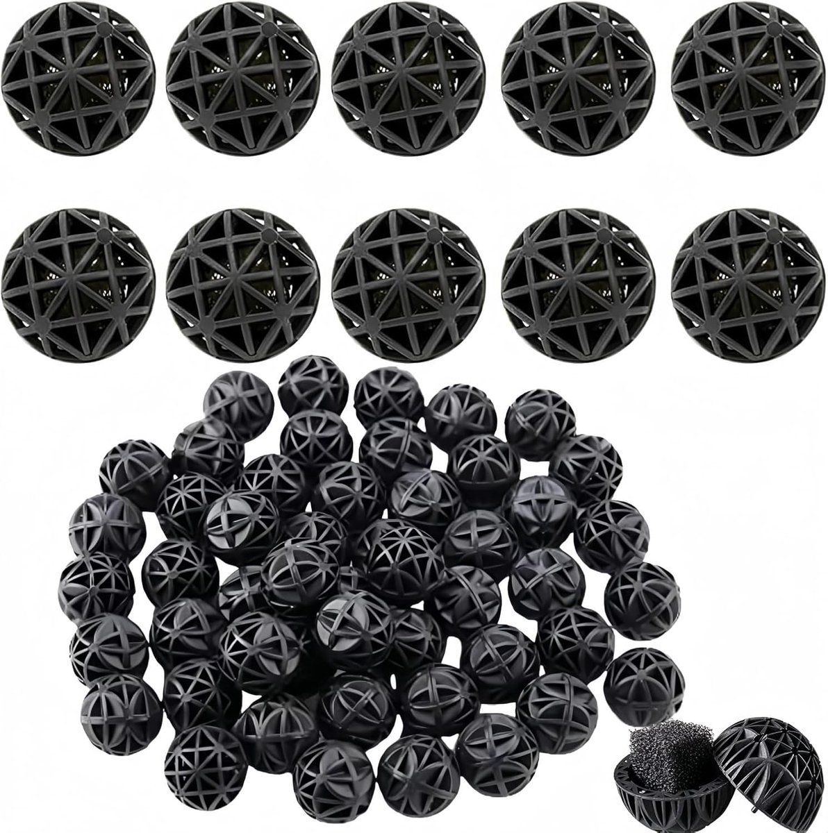 SnelShoppen - Bio Balls 100 Stuks Bio-Poreuze Filter voor Aquarium, Biochemische Bullet Filter met Katoen, Ideaal voor Vijvers en Fonteinen, 16mm
