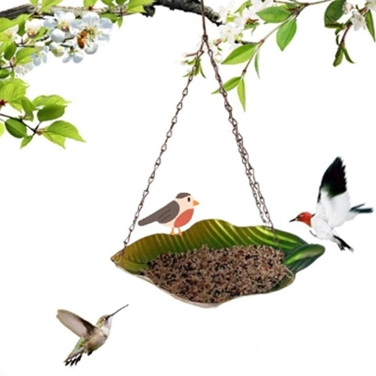 Metalen Vogelvoederstation met Haken en Ketting voor Buiten, Tuin, Binnenplaats en Achtertuin - Ideaal voor Tuinvogels en Vogelspotters
