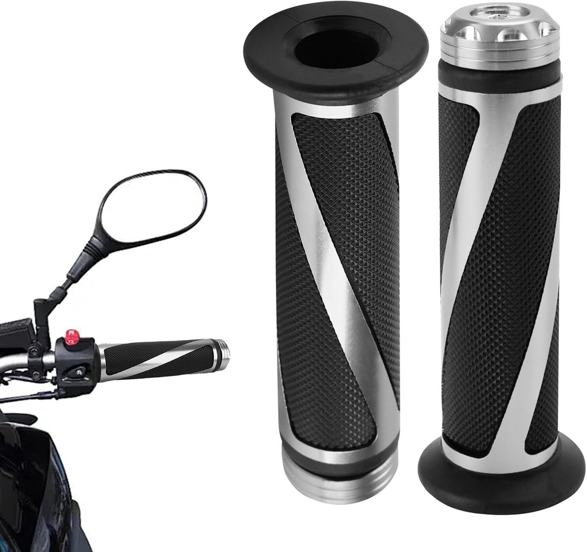 SnelShoppen - 2pcs Motorhandlebar Grips 22mm/24mm Rubber Handgrepen, Antislip Motorhandvatten voor Motocross, Dirt Bike, Fiets, Zwart