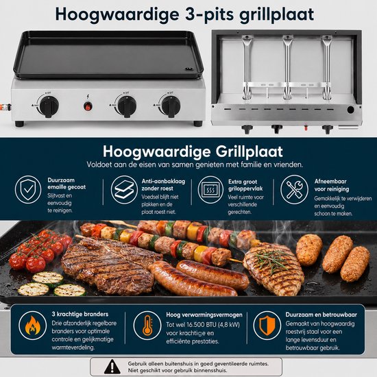 Seth Select Gasbarbecue 3 Branders - Draagbare Tafelgrill met Grill-, Bak- en Kookfunctie voor Camping, Picknick, Balkon, Tuin en BBQ — afbeelding 3