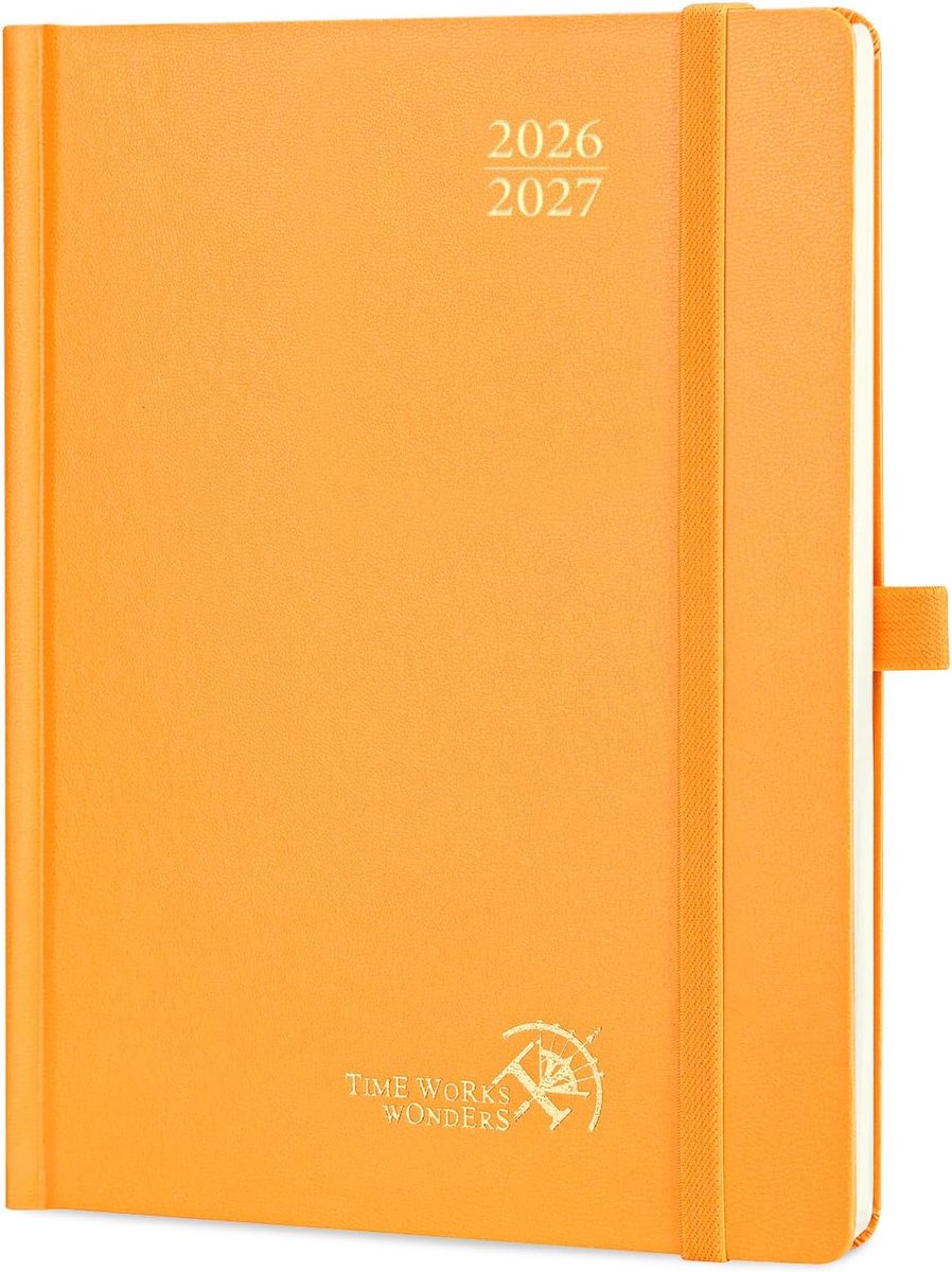SnelShoppen - Agenda 2026 2027 Schoolplanner A5 Vertical 22 x 16.5 cm met 30 Minutennotities, Hard Cover, 80 GSM Papier, Oranje, 17 Maanden van August