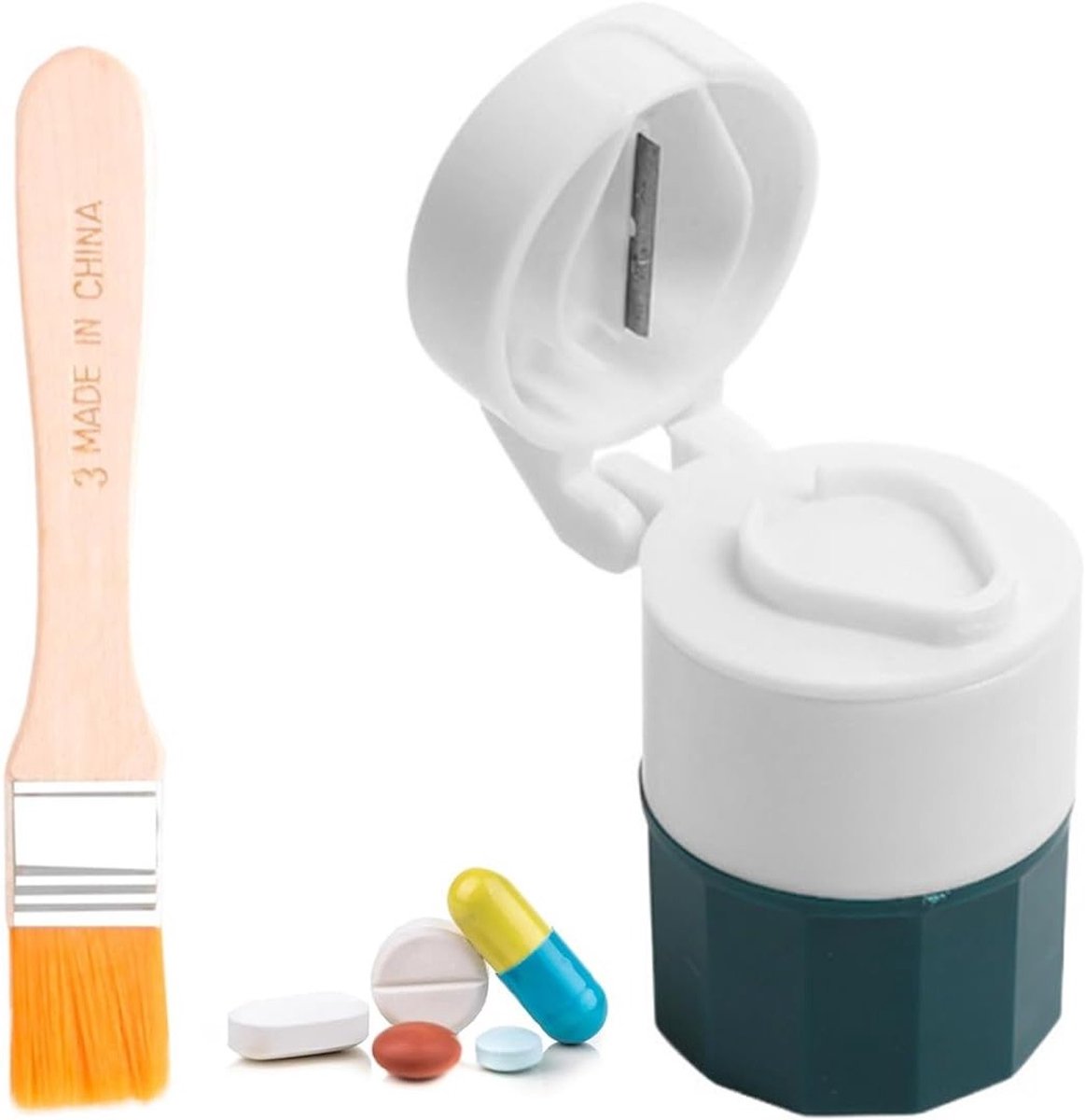 Handige Pillen Snijder met Borstel, Perfect voor Kleine en Grote Tabletten, Ideaal voor Thuis en Op Reis