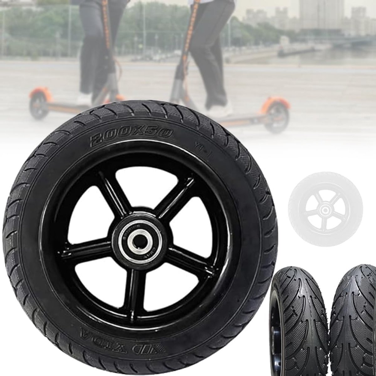 SnelShoppen - E-Scooter Banden 8 Inch, Volledige Voorwielen 200 x 50 mm, Vervangingswielen voor Elektrische Scooter, Stevige Rubberbanden met Naven, A