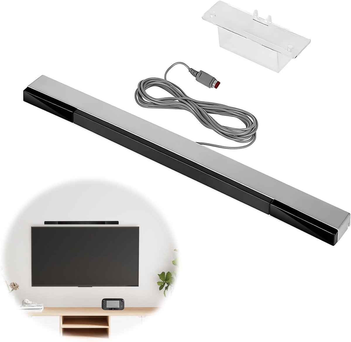 Bekabelde sensorbalk voor Wii en Wii U, plug-and-play ontvanger voor consoles, nauwkeurige bewegingsdetectie en eenvoudig te installeren (zilver)