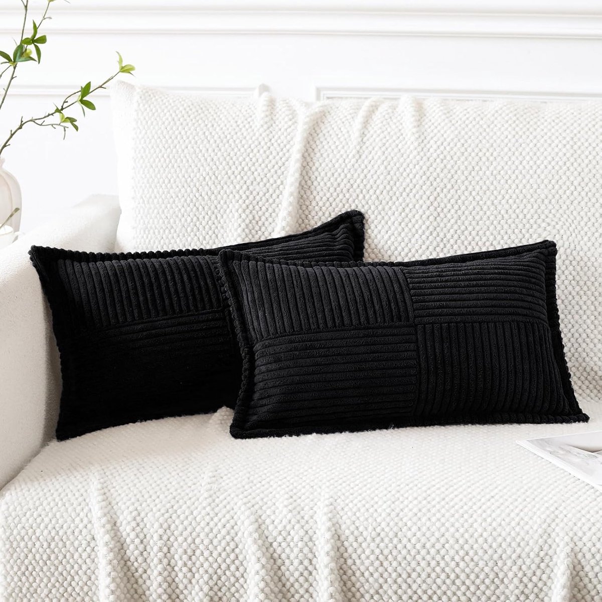 SnelShoppen - Set van 2 Corduroy Kussenhoezen 30x50 cm, Zachte Velours Decoratieve Kussens, Modern en Strak Ontwerp, Ingewikkelde Rand, Ideaal voor Wo