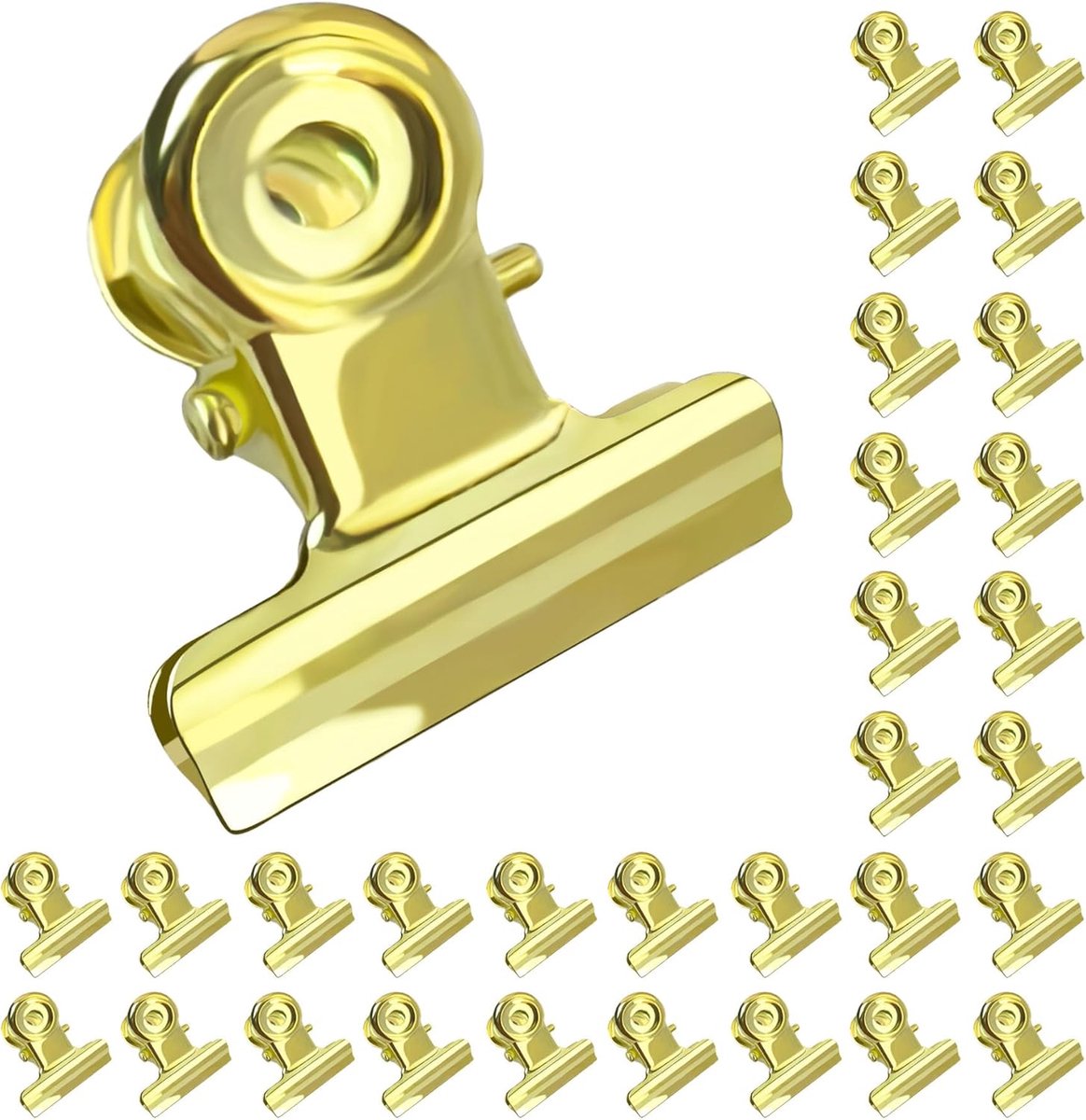 SnelShoppen - 30x Bulldog Clips 22mm Goud Metaal Klemmen voor Thuis en Kantoor - RVS, Roestvrij, Perfect voor Documenten en Creatieve Projecten