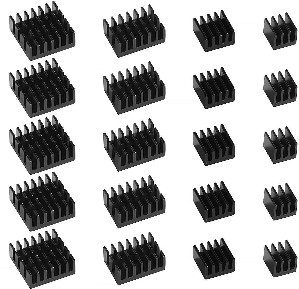 20 Stuks Aluminium Koellichaam Kit voor Elektronische Componenten, Koeling Fin Radiator met Thermische Hechttape, Zwart