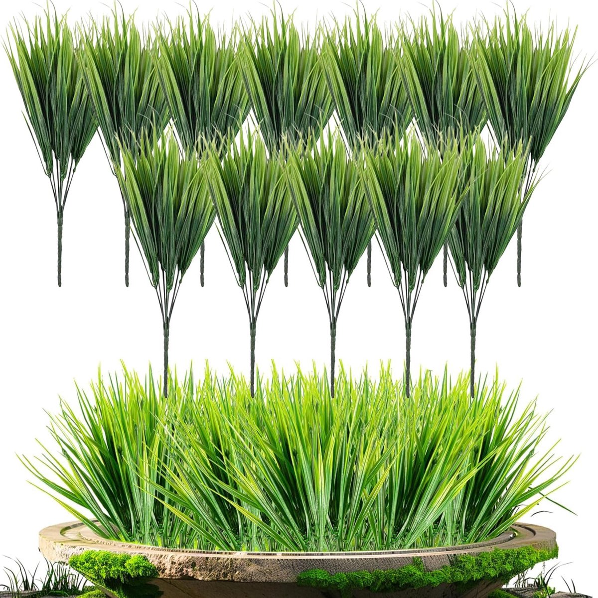 SnelShoppen - Pack van 12 Bundels Kunstgras - Weerbestendige Decoratieve Planten - UV-bestendig en Waterdicht - Perfect voor Buiten en Binnen - Balkon