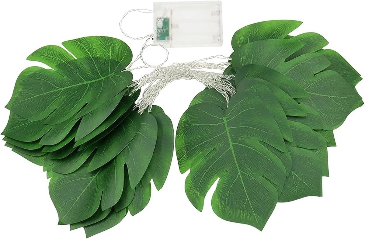 SnelShoppen - Fairy Lights met Batterij 3 Meter, Bladvormige LED Lichten met 20 Lampjes, Groene Bladeren voor Slaapkamer, Trouwerij, Tropische Decorat