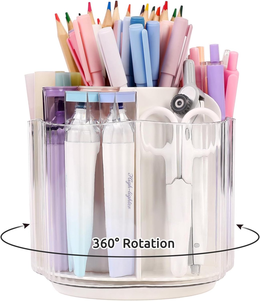 SnelShoppen - Rotating Pen Holder 360° - Desk Organiser met 6 Compartimenten - Grote Capaciteit - Aesthetic Stationery voor Kantoor, School en Thuis
