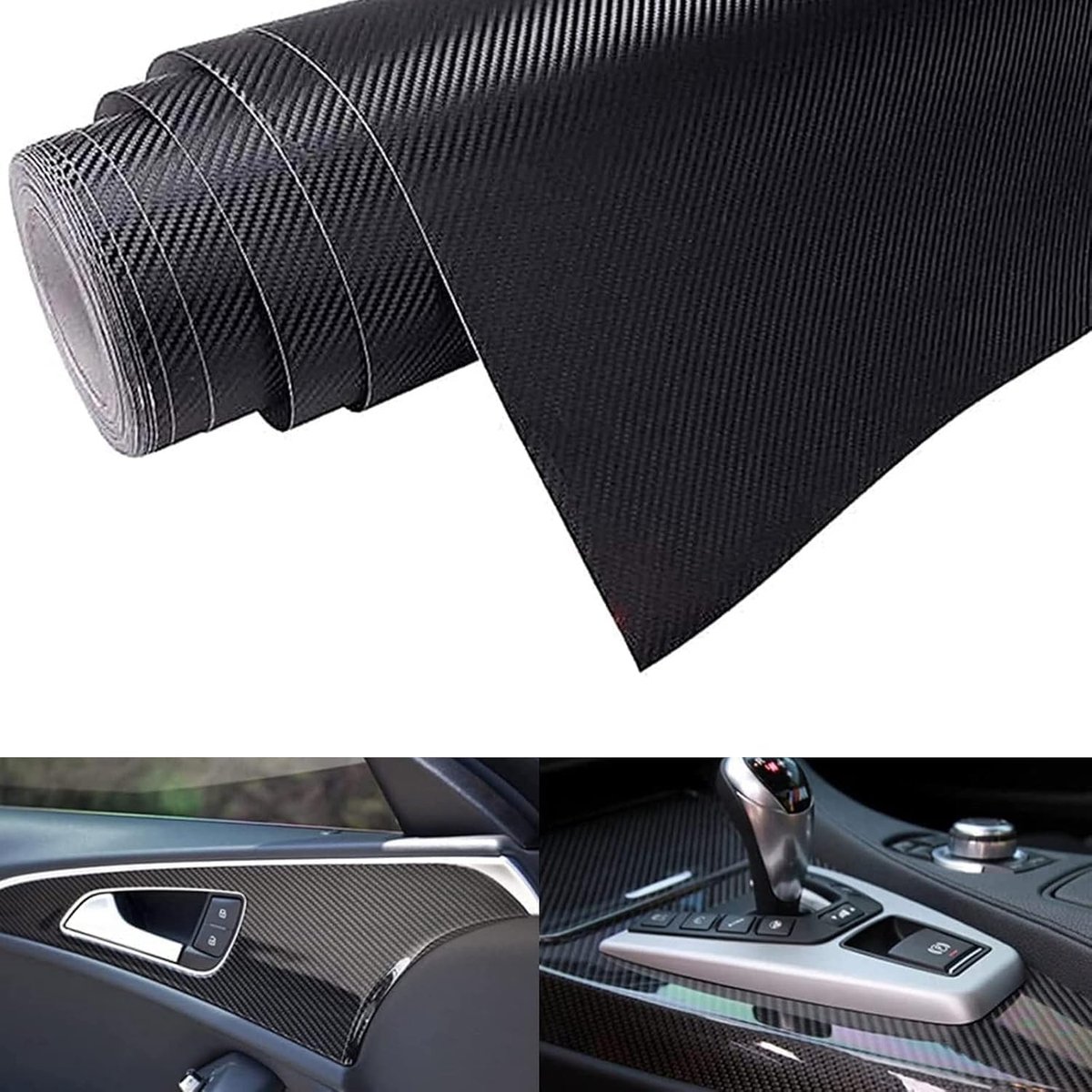SnelShoppen - 6D Carbon Fiber Vinyl Wrap Car Sticker - Zwart Glossy Zelfklevend Auto Film - Waterproof en UV-bestendig - 30 x 1.52m DIY Decoratie