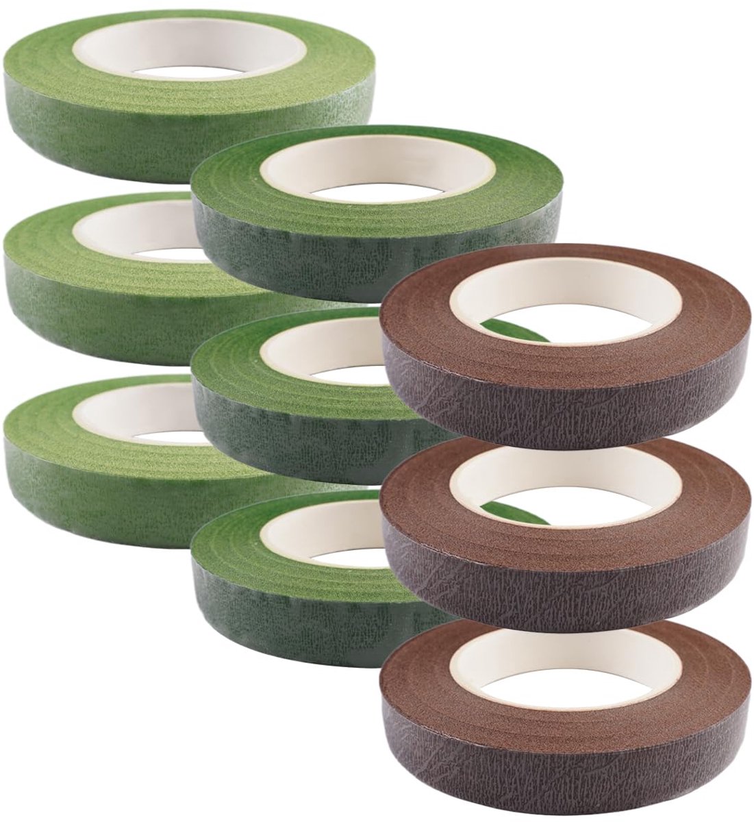 SnelShoppen - 9 Rollen Florist Tape - Zelfklevende Bloemisterij Tape 1.2cm x 27m - Groene, Lichtgroene en Bruine Kleuren voor Bloemen, DIY Crafts en B