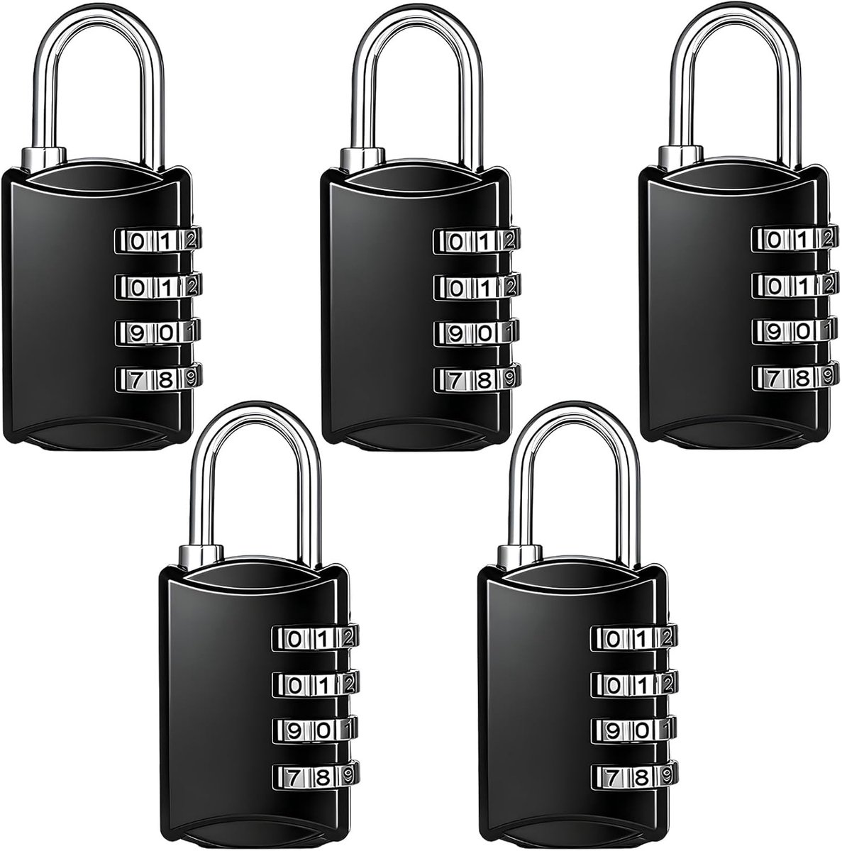 SnelShoppen - Set van 5 Cijfercodesloten, 4-Cijfer Hangslot, Zinklegering, Weerbestendig voor School, Kluis, Schuur, Tuin, Gym