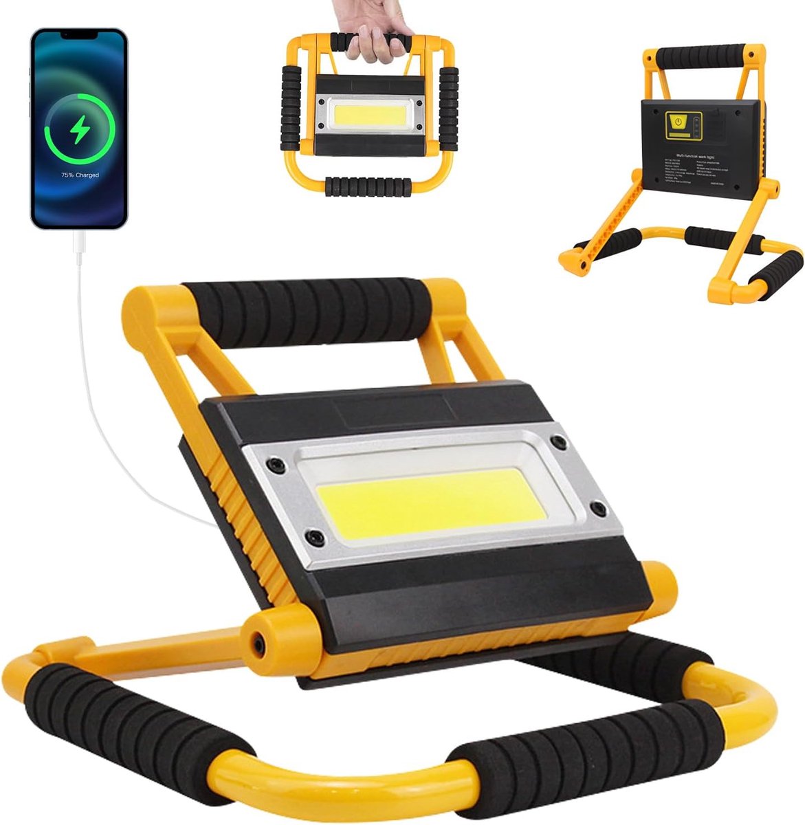 Thijox - 20W LED Bouwlamp Accu, Draagbare Werklamp 4400 mAh, 1600 Lumen, 4 Lichtmodi, Oplaadbare Powerbank, Campinglamp, Buitenlamp voor Garage en Noo