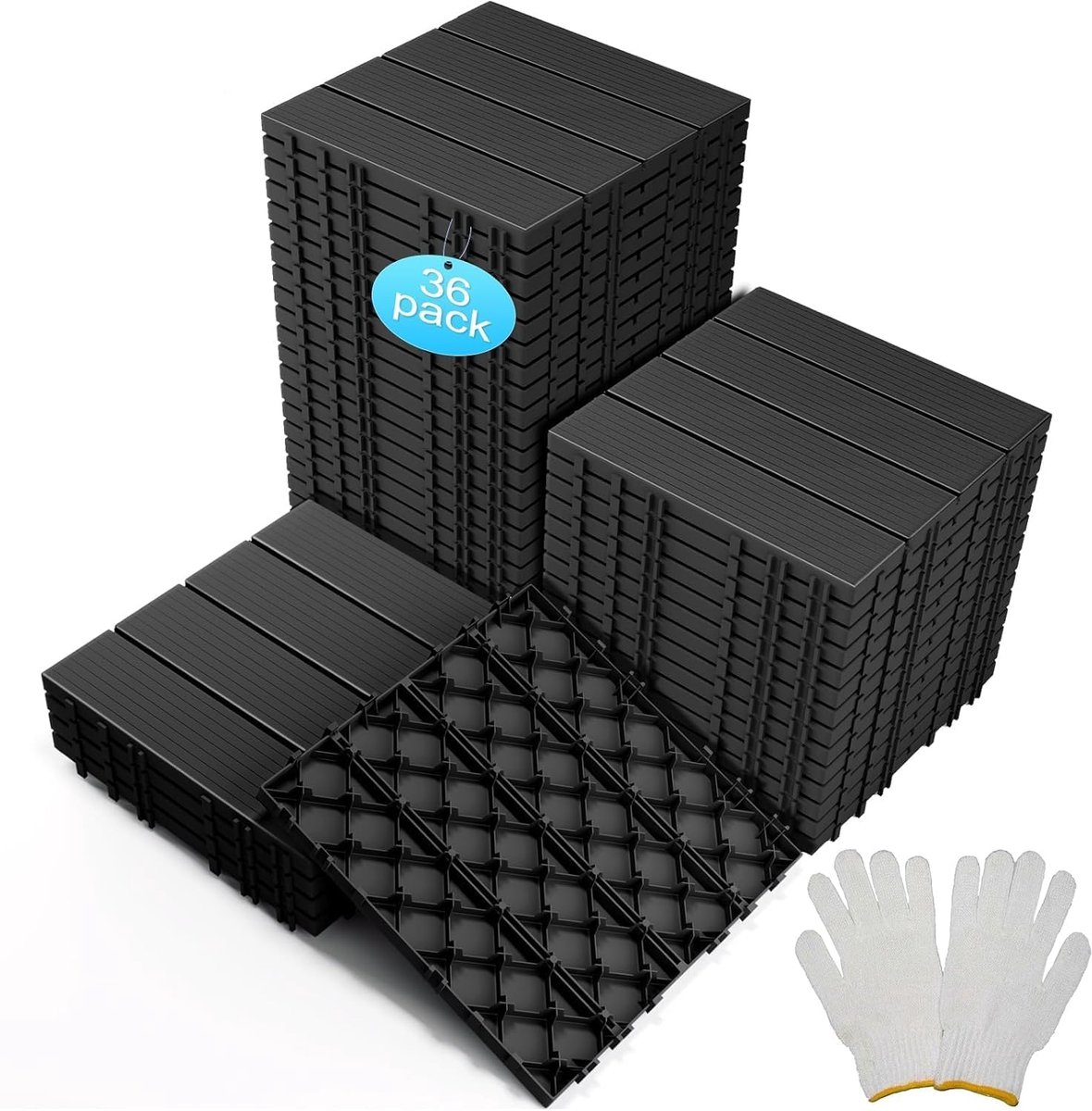 SnelShoppen - 36 Stuks Tuintegels Tuin Patio Vloeren Interlocking Buitenvloeren Weerbestendig 30x30 cm Donkergrijs Plastic Composiet