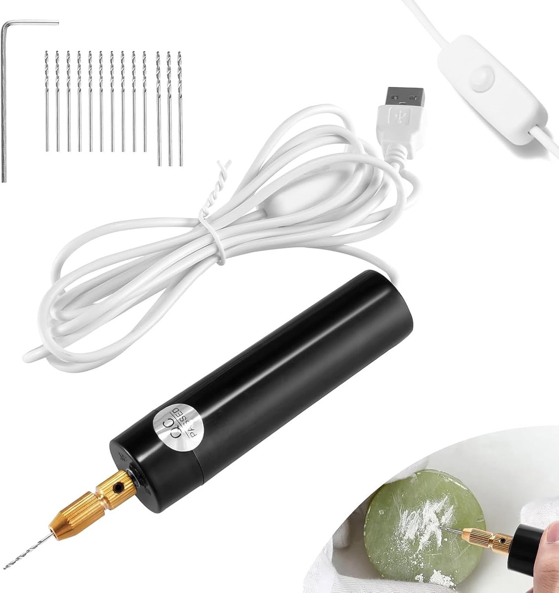 SnelShoppen - Elektrische Handboor Mini Boormachine met 12 Stuks 0.9 mm 1.1 mm Twist Boorgaten - 5V Micro USB Oplaadbaar voor Hout, Plastic, Rubber, P