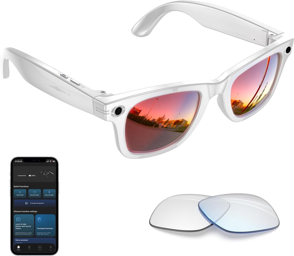 SnelShoppen - AI Smart Glasses 4K HD Camera met 800W Lens, Handsfree Videorecording, Simultane Vertaling, UV400 Blauw Licht Bescherming (Wit)